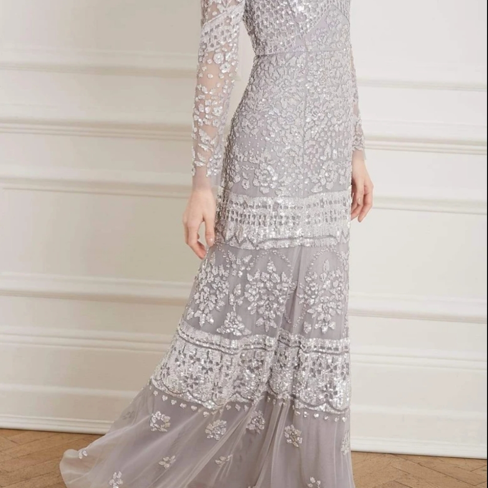 BHLDN Silver Sequin Needle & Thread Dress fits size US 6/8 Originally $629